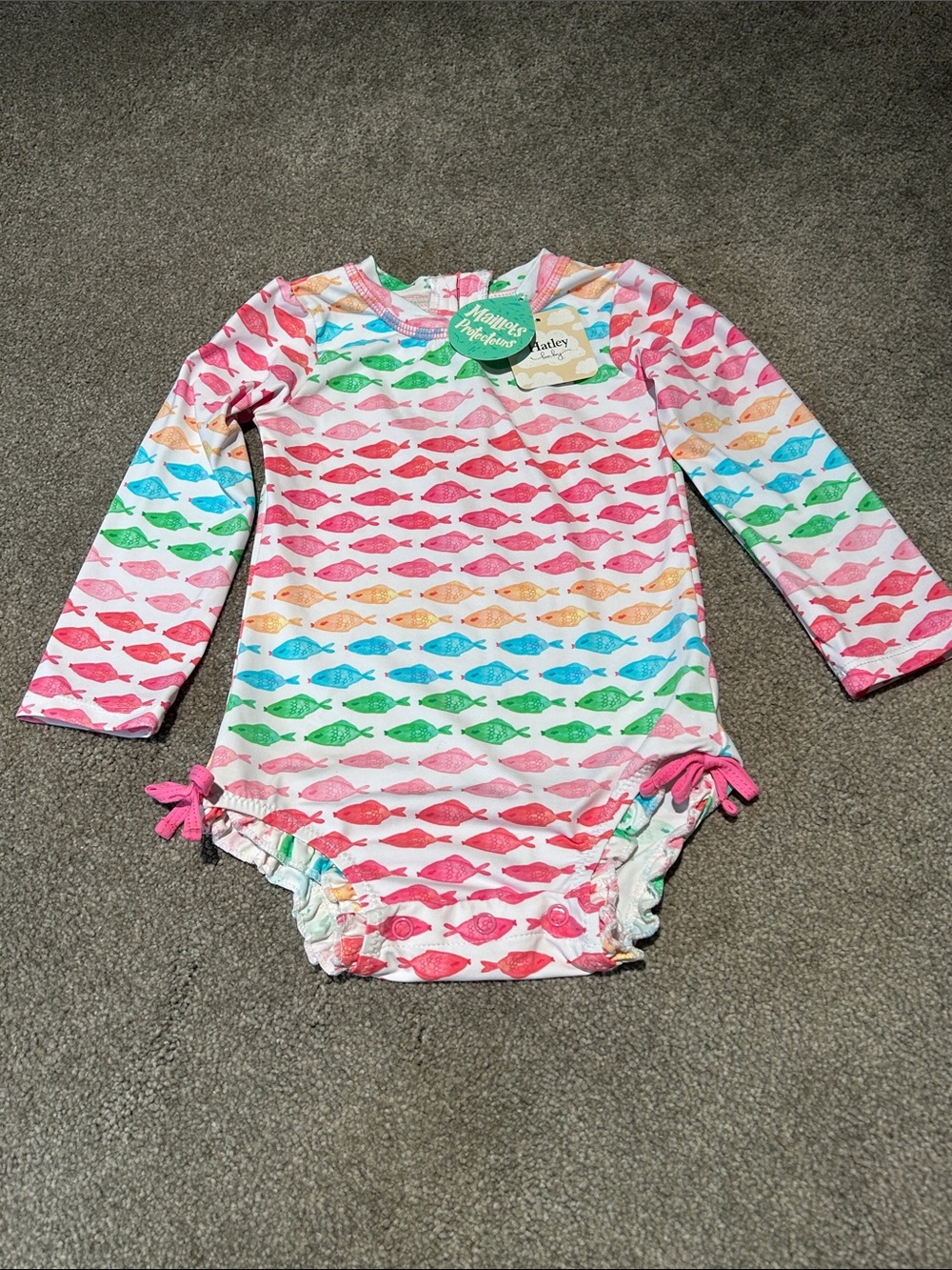 Hatley Long-Sleeve One-Piece Swim - Pink Multicolor Fish Print